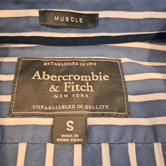 Abercrombie & Fitch Men's Small Muscle Fit Long Sleeve Button Down Striped Shirt - Picture 3 of 14
